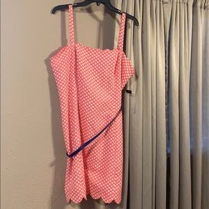 Pink and white polka dot dress.